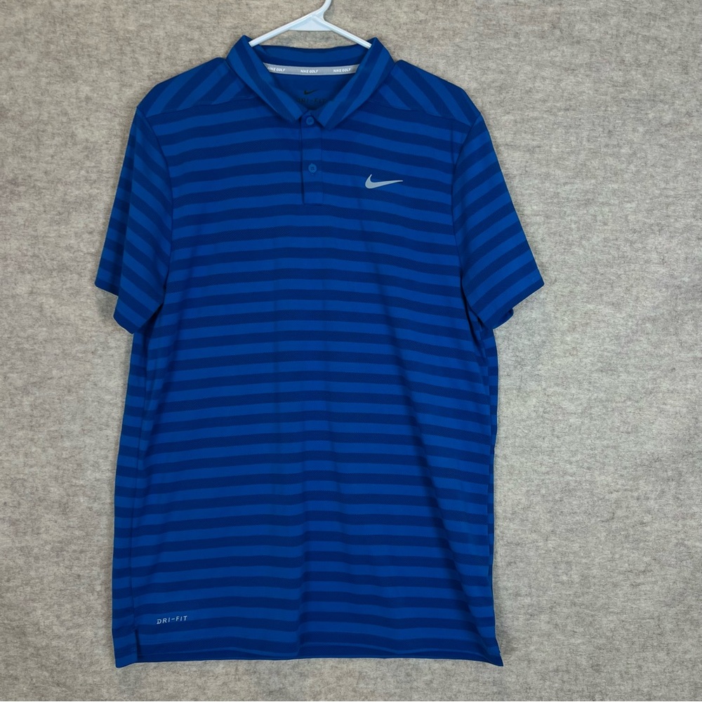 Nike Dri-Fit Blue Polo Shirt with Striped Design - Size Large